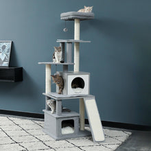 Load image into Gallery viewer, 62&quot; Modern Wood Cat Tree Cats Multi Floor
