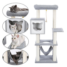 Load image into Gallery viewer, 52&quot; Multi-Level Modern Wooden Cat Tree with Hammock and Scratching Posts
