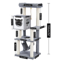 Load image into Gallery viewer, 52&quot; Multi-Level Modern Wooden Cat Tree with Hammock and Scratching Posts
