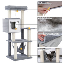 Load image into Gallery viewer, 52&quot; Multi-Level Modern Wooden Cat Tree with Hammock and Scratching Posts
